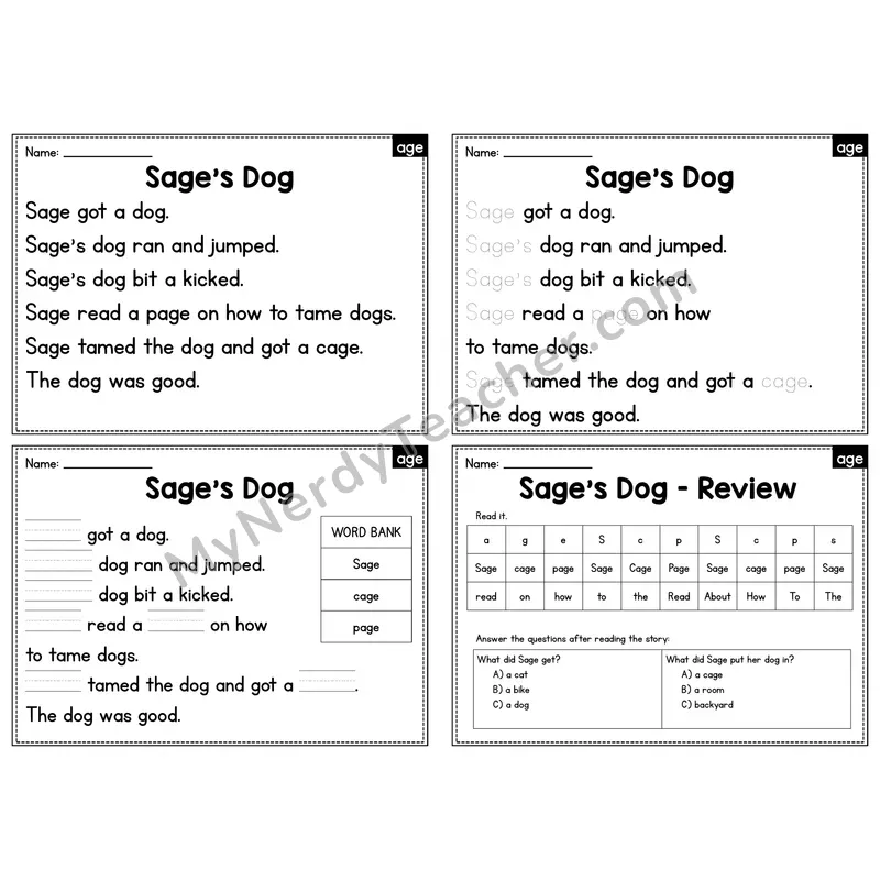 AGE Word Family Decodable Passage - Sage's Dog