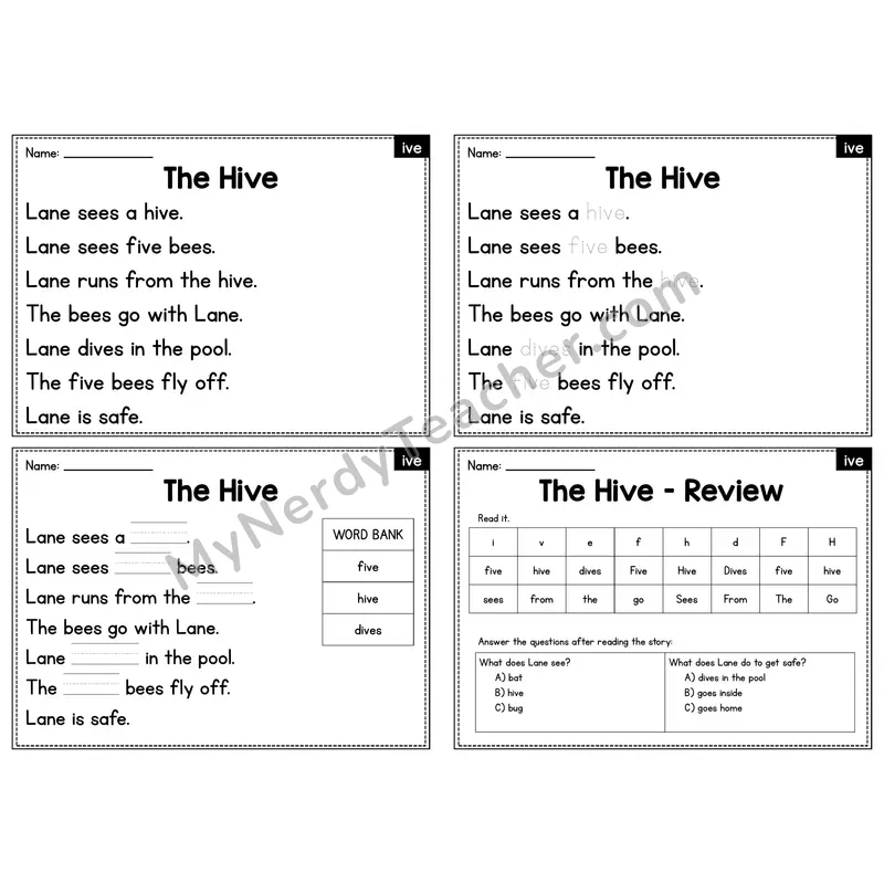 IVE Word Family Decodable Passage - The Hive