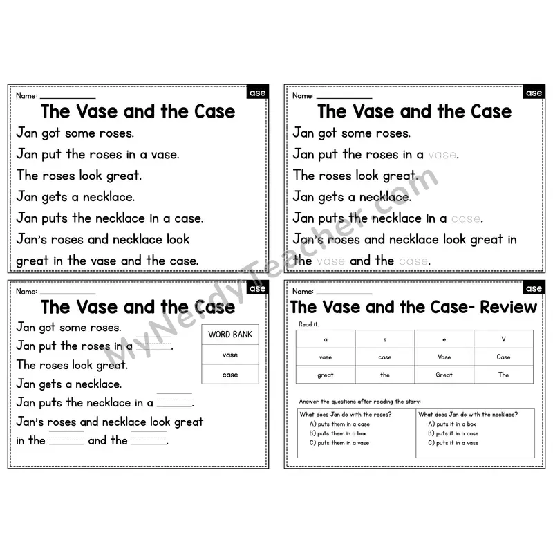 ASE Word Family Decodable Passage - The Vase and the Case