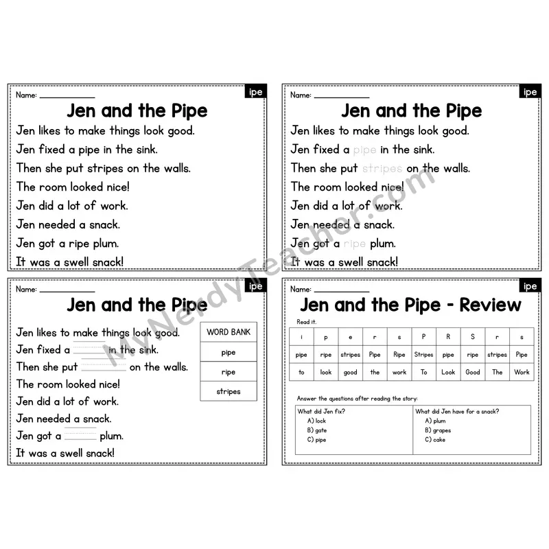 IPE Word Family Decodable Passage - Jen and the Pipe