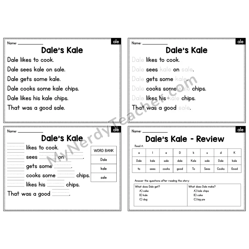 ALE Word Family Decodable Passage - Dale's Kale