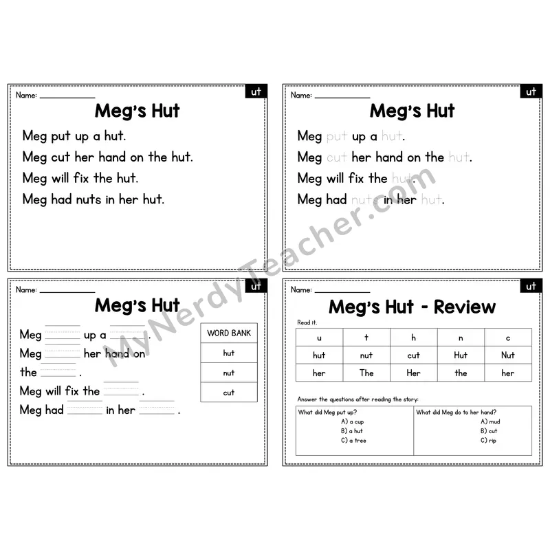 UT Word Family Decodable Passage - Meg's Hut