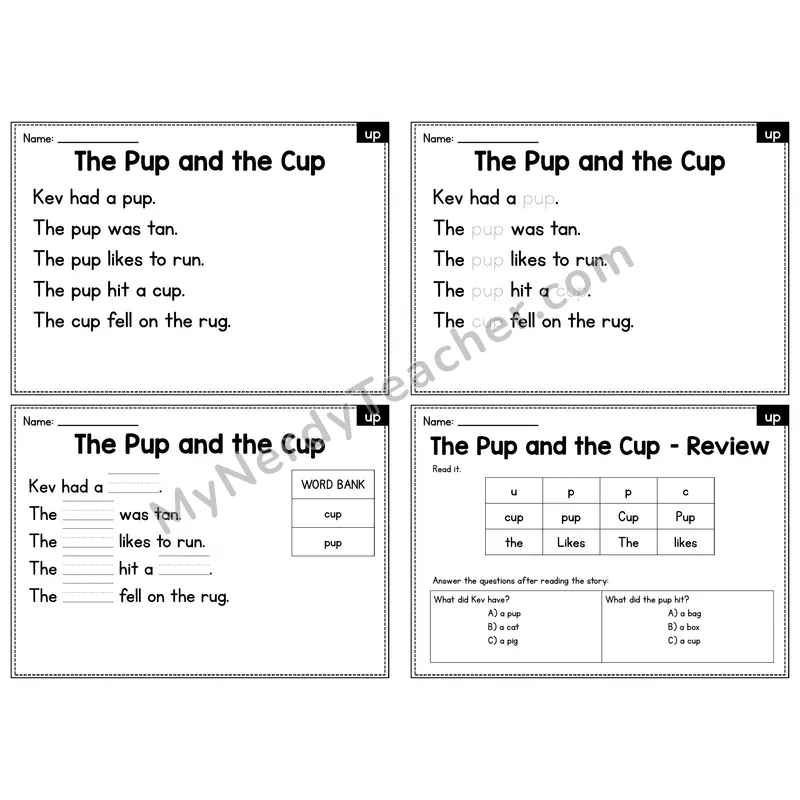 UP Word Family Decodable Passage - The Pup and the Cup