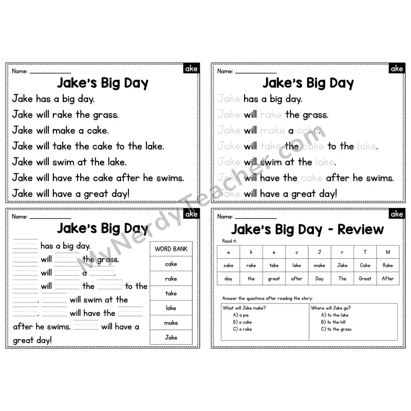 AKE Word Family Decodable Passage - Jake's Big Day