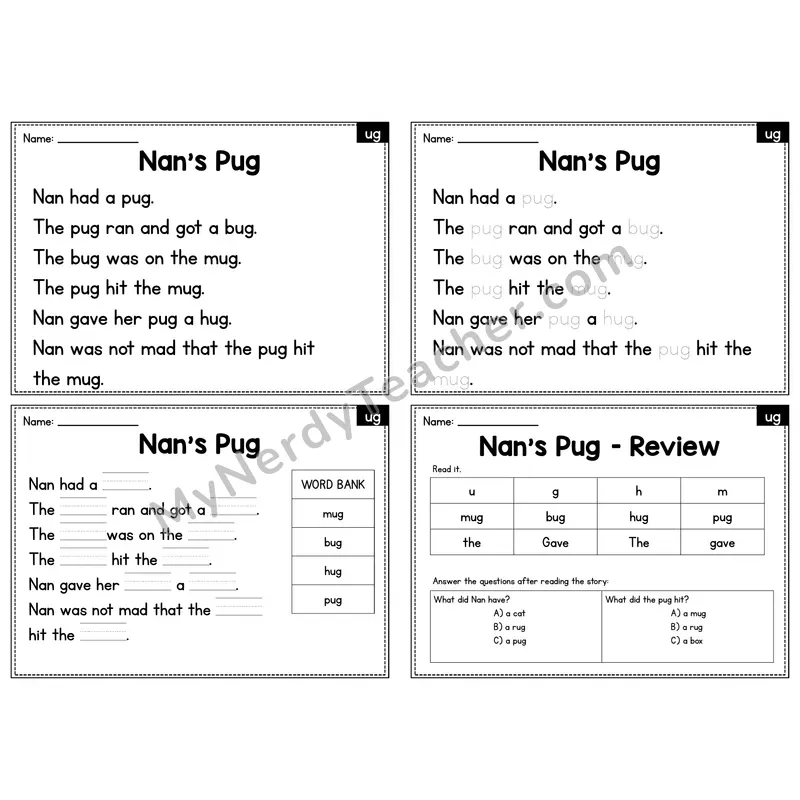 UG Word Family Decodable Passage - Nan's Pug