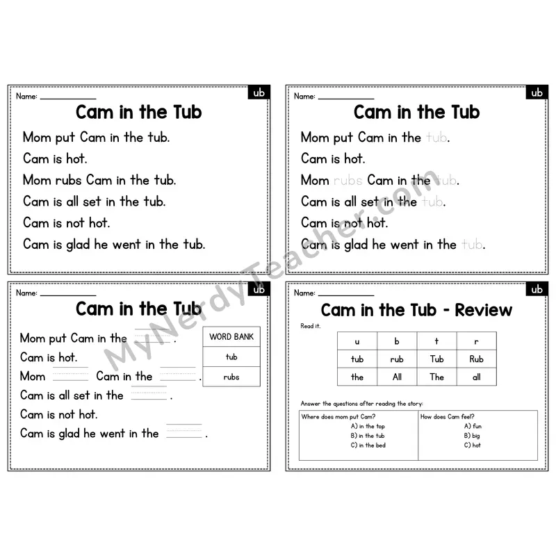 UB Word Family Decodable Passage - Cam in the Tub