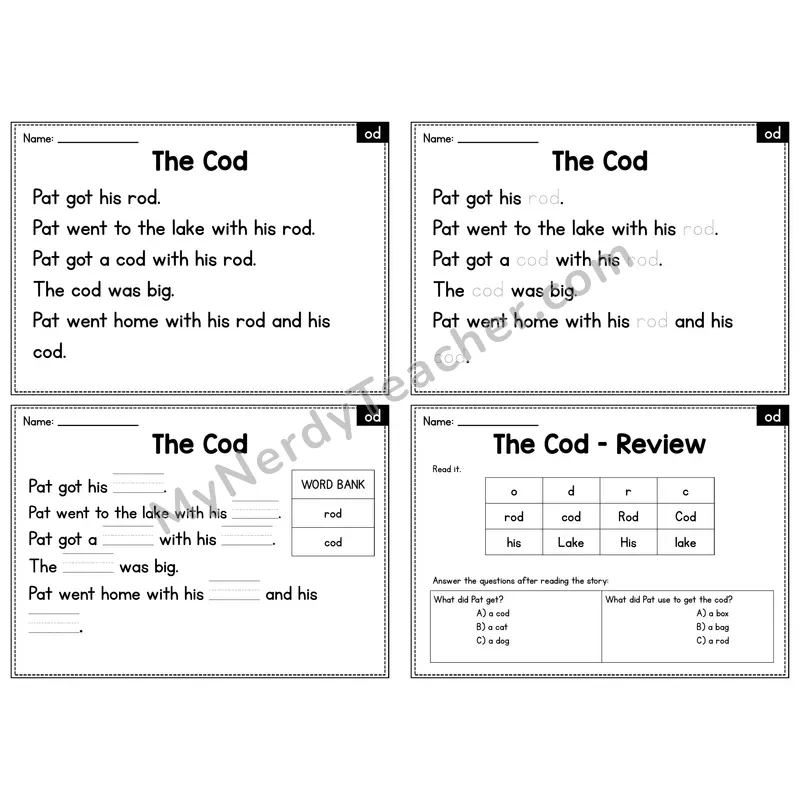 OD Word Family Decodable Passage - The Cod
