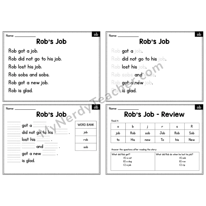 OB Word Family Decodable Passage - Rob's Job
