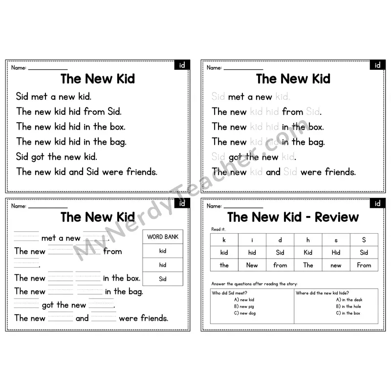 ID Word Family Decodable Passage - The New Kid