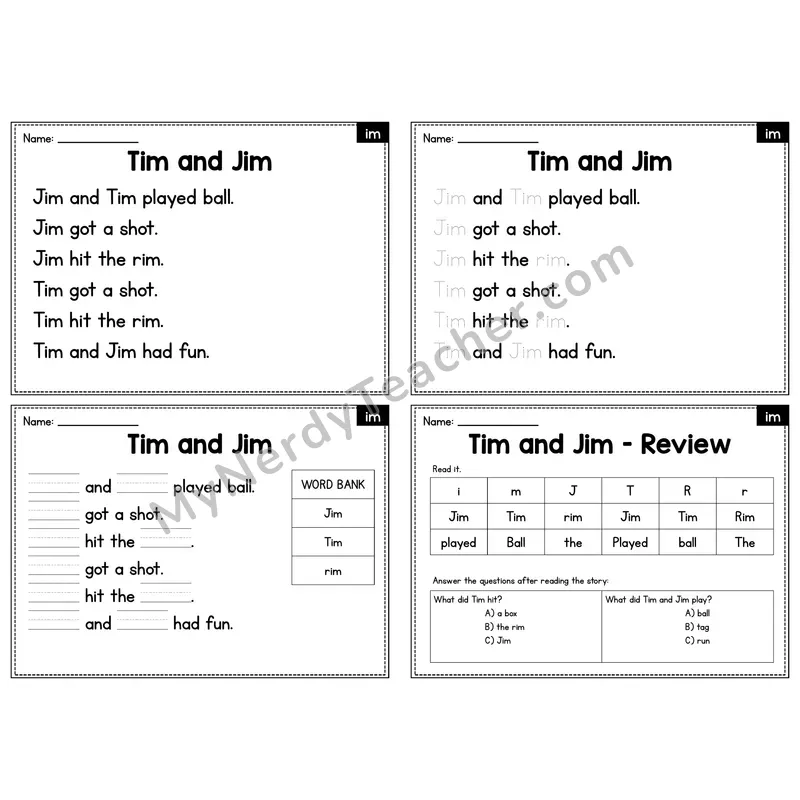 IM Word Family Decodable Passage - Tim and Jim