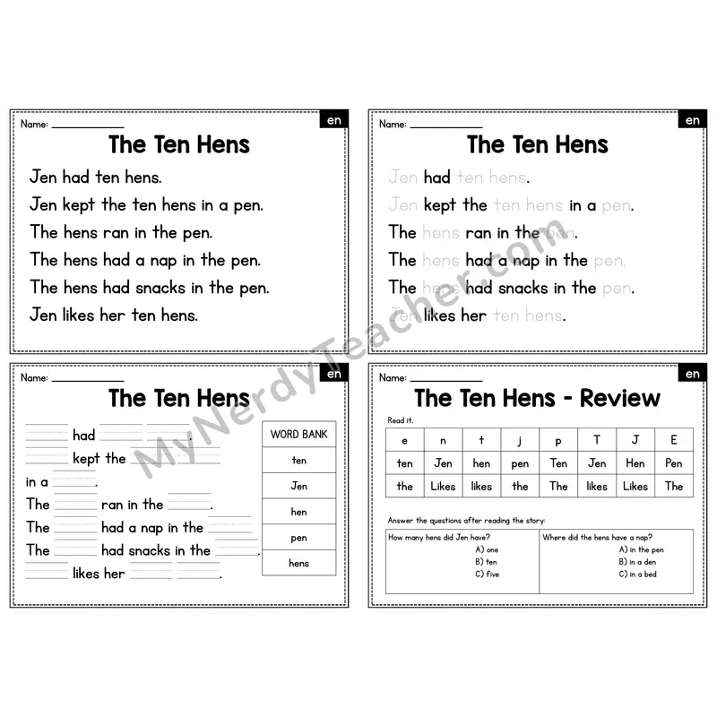 EN Word Family Decodable Passage - The Ten Hens