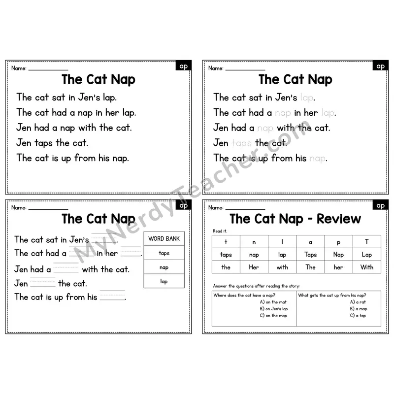 AP Word Family Decodable Passage - The Cat Nap