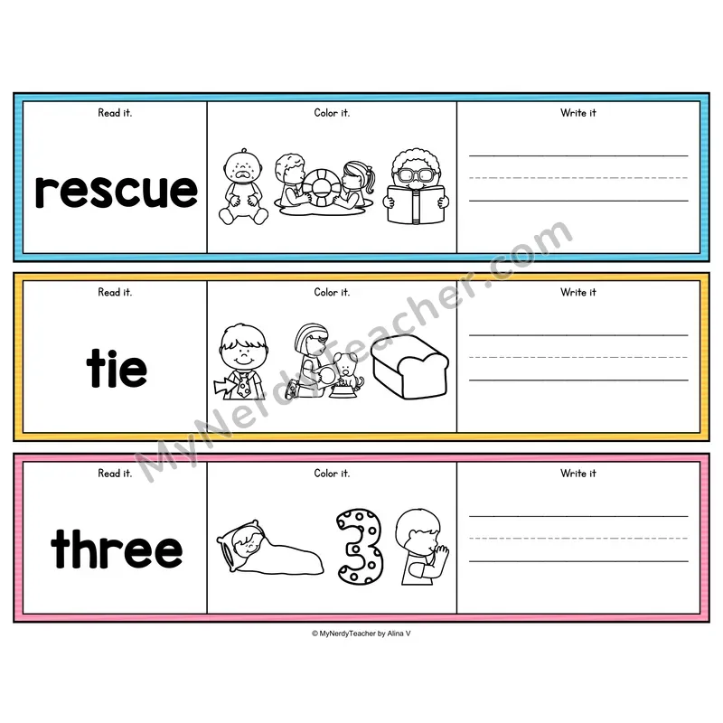 Vowel Teams Read, Color & Write - Phonics Picture Strips