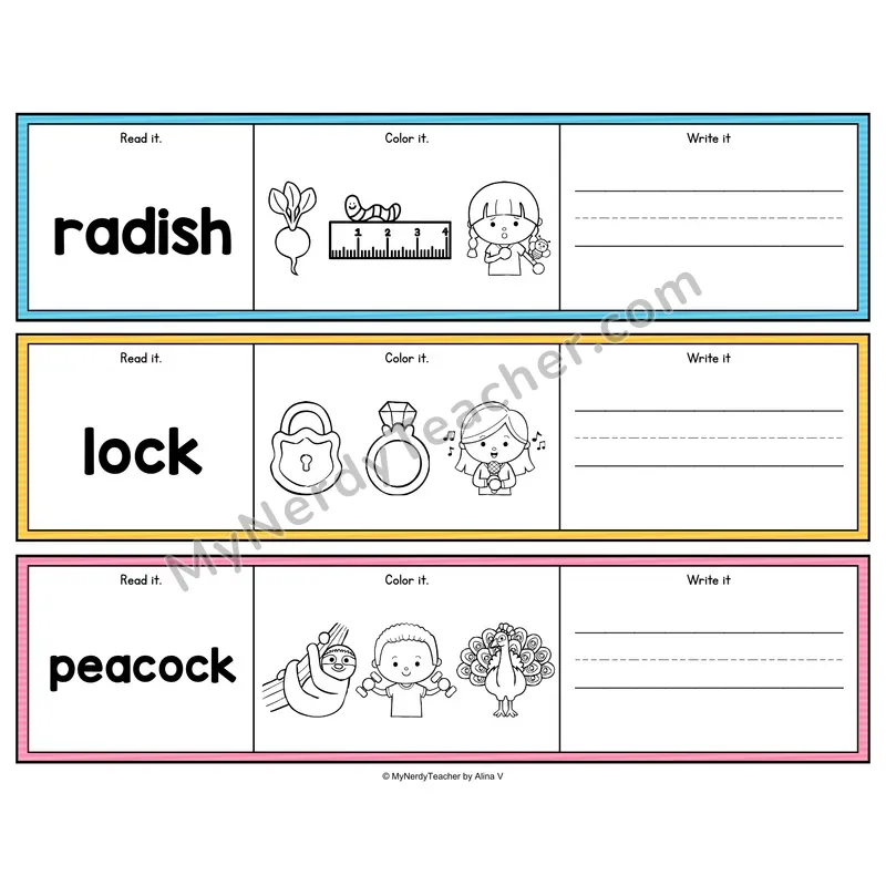 E Digraphs Read, Color & Write - Phonics Picture Strips