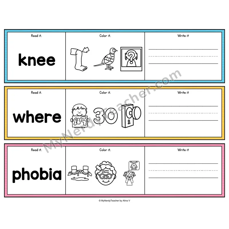 B Digraphs Read, Color & Write - Phonics Picture Strips