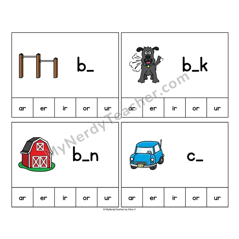 R Controlled Vowels Clip Cards - Phonics Picture Task Cards