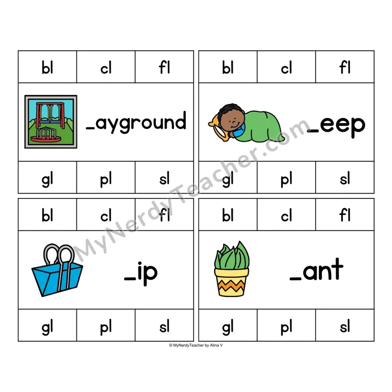 L Blends Clip Cards - Phonics Picture Task Cards