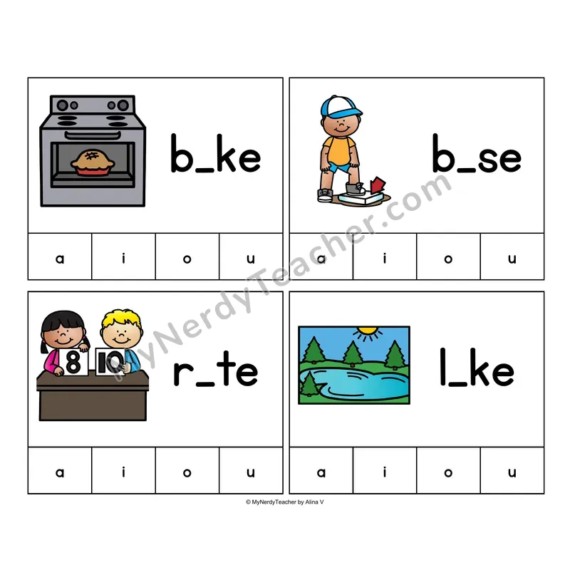 CVCe Words Clip Cards - Phonics Picture Task Cards