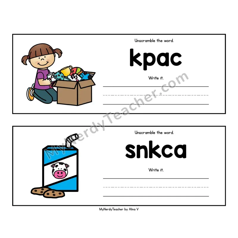 Short Vowel Unscramble the Word - Phonics Picture Strips