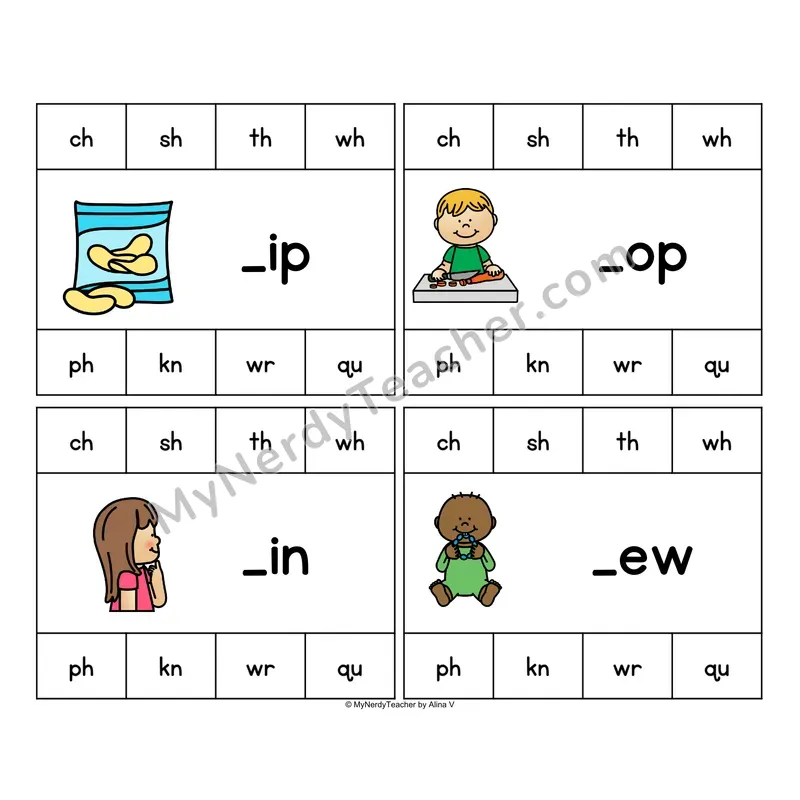 Beginning Digraphs Clip Cards - Phonics Picture Task Cards