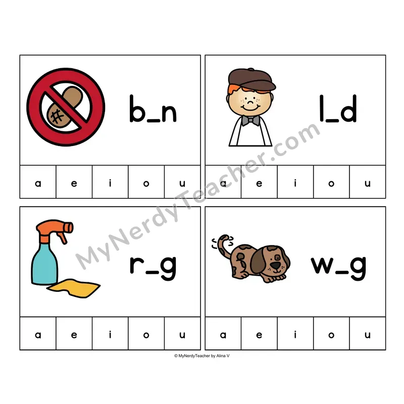 CVC Words Clip Cards - Phonics Picture Task Cards