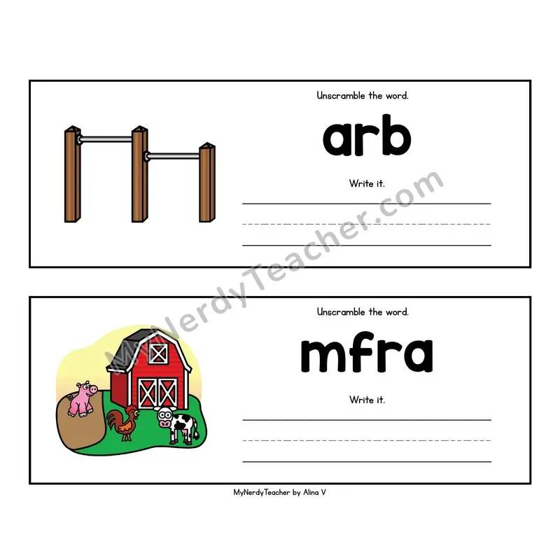 R Controlled Vowels Unscramble the Word - Phonics Picture Strips