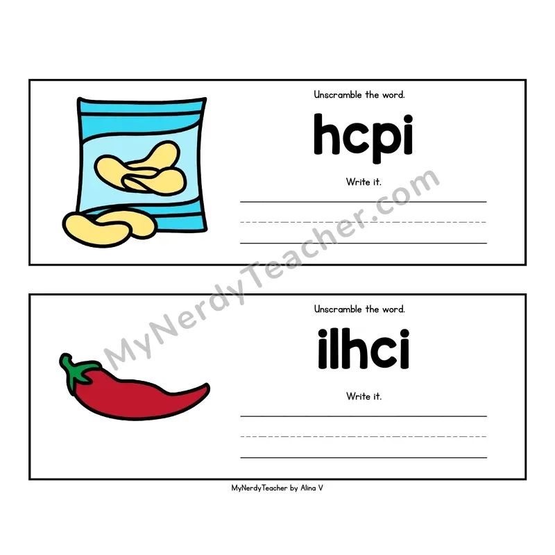 Beginning Digraphs Unscramble the Word - Phonics Picture Strips