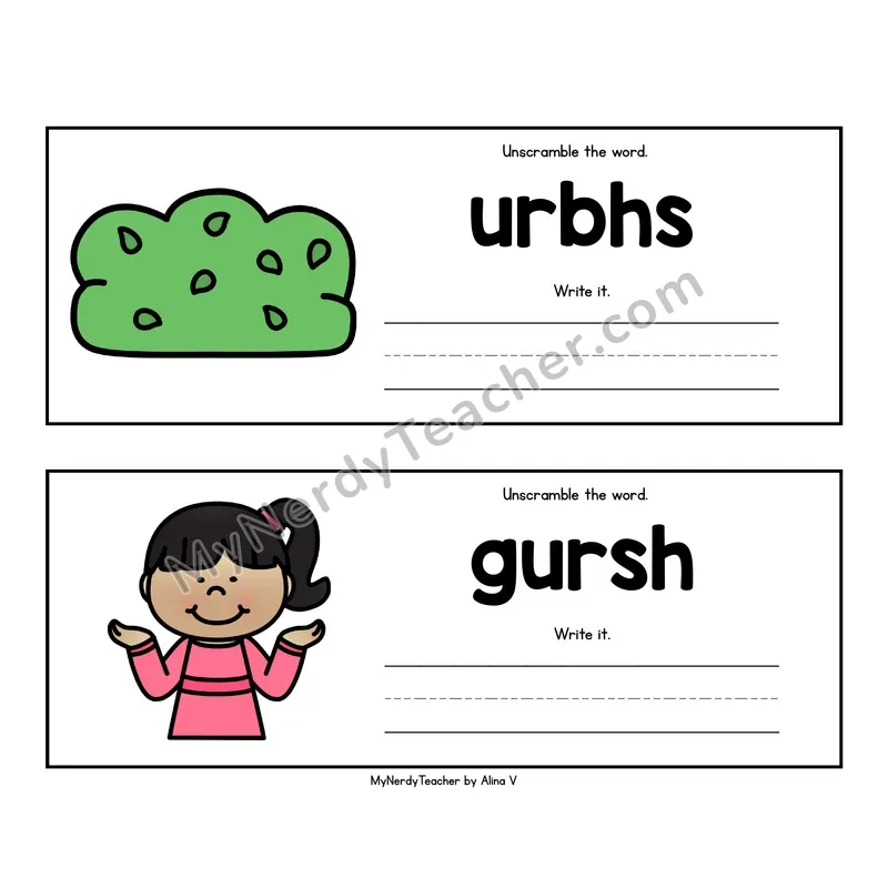 Beginning Trigraphs Unscramble the Word - Phonics Picture Strips