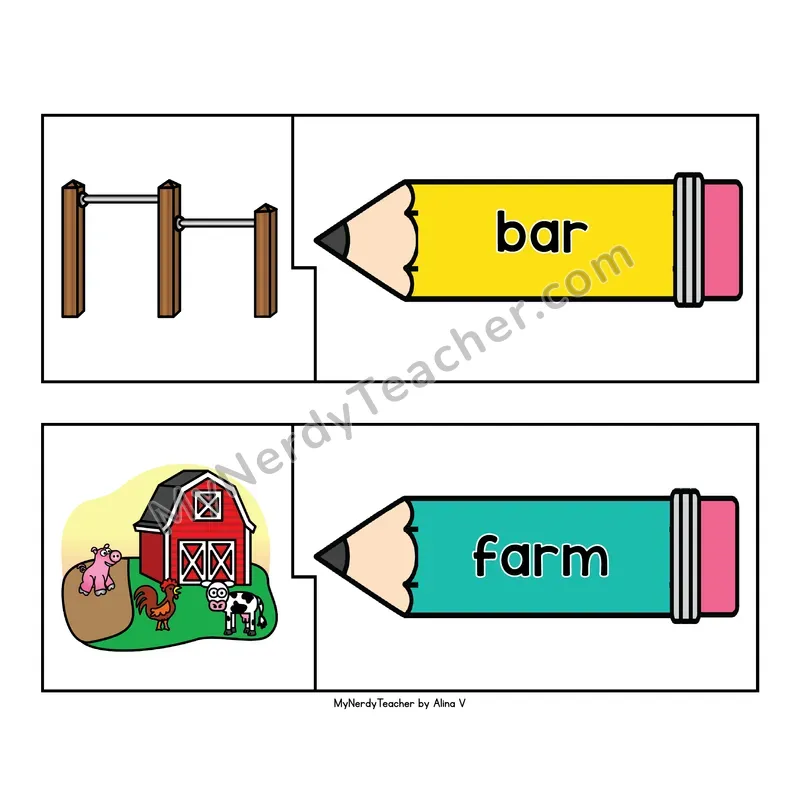 R Controlled Vowels Phonics Puzzles - Picture and Word Match
