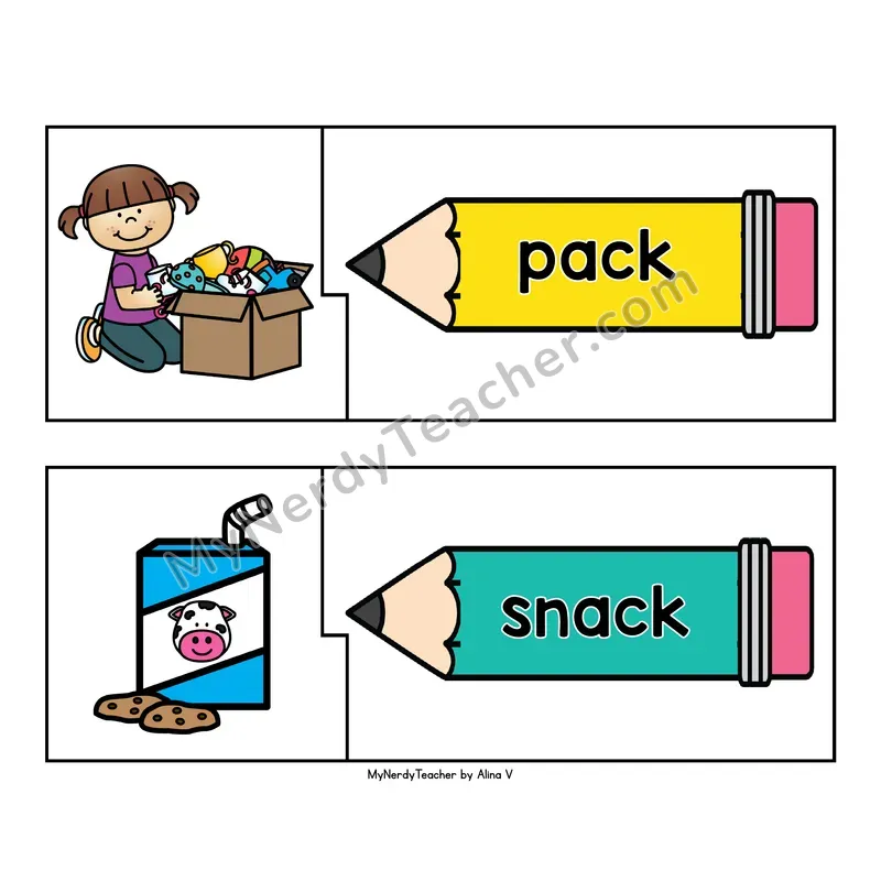 Short Vowel Phonics Puzzles - Picture and Word Match