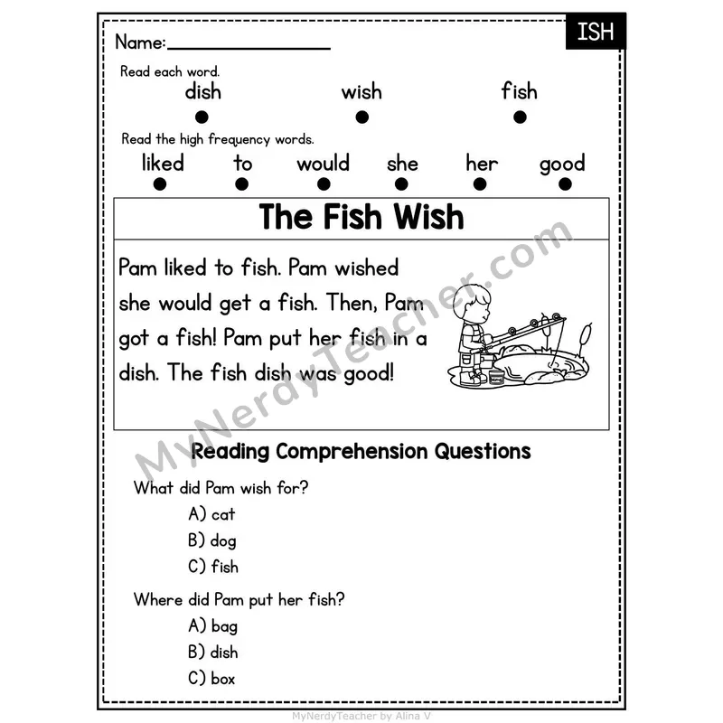 ISH Word Family Decodable Passage - The Fish Wish