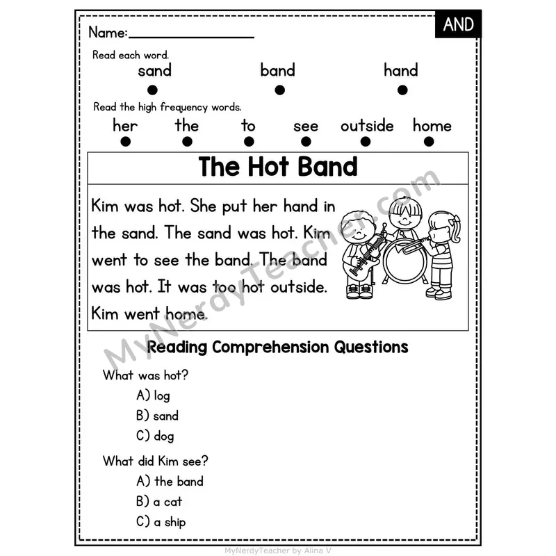 AND Word Family Decodable Passage - The Hot Band