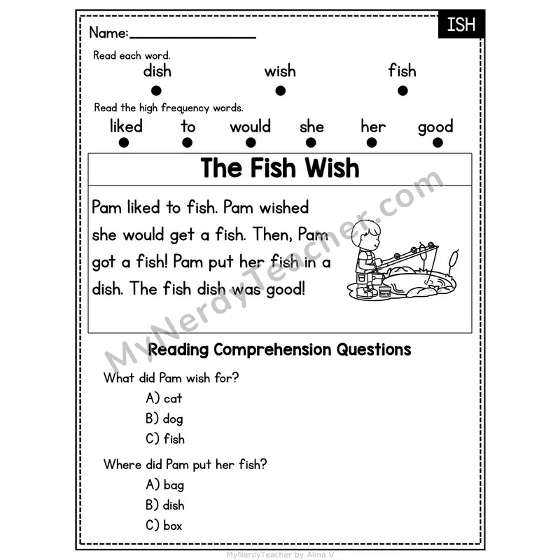 ISH Word Family Decodable Passage - The Fish Wish