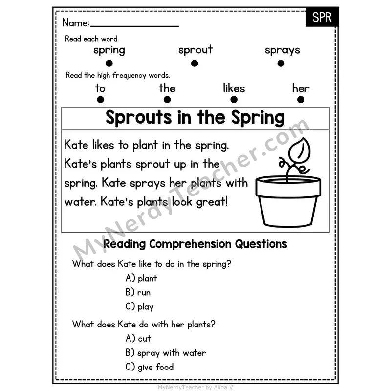 SPR Trigraph Decodable Passage - Sprouts in the Spring