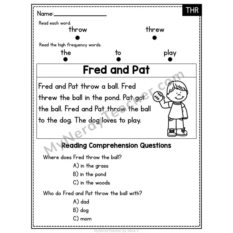 THR Trigraph Decodable Passage - Fred and Pat