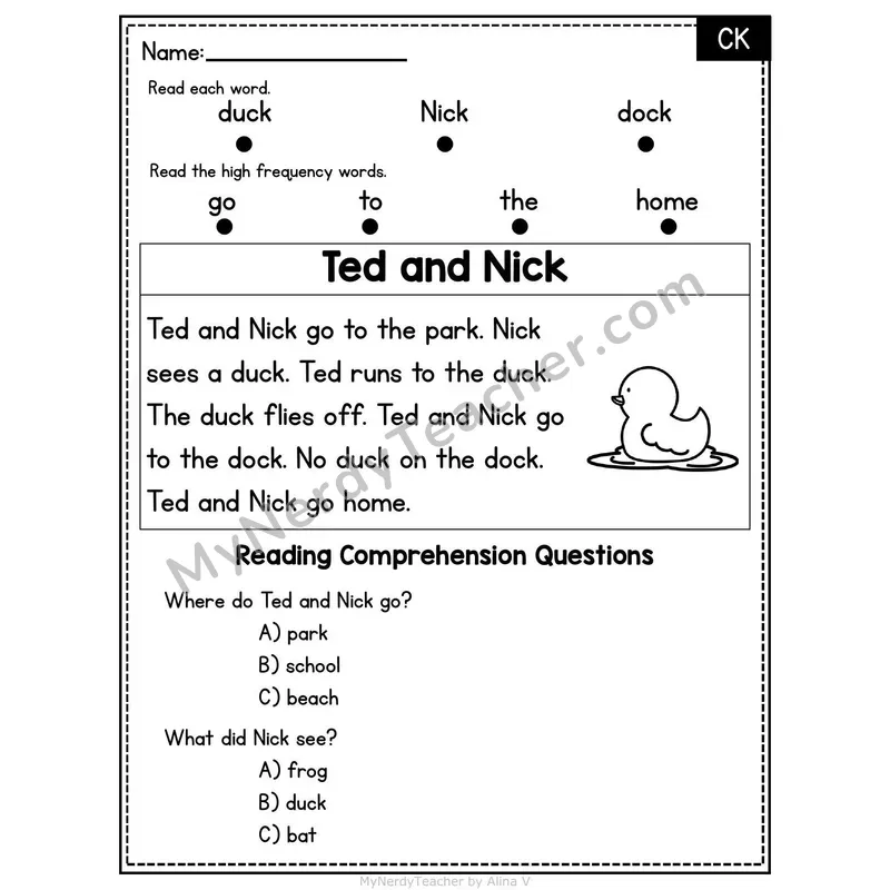 CK Digraph Decodable Passage - Ted and Nick