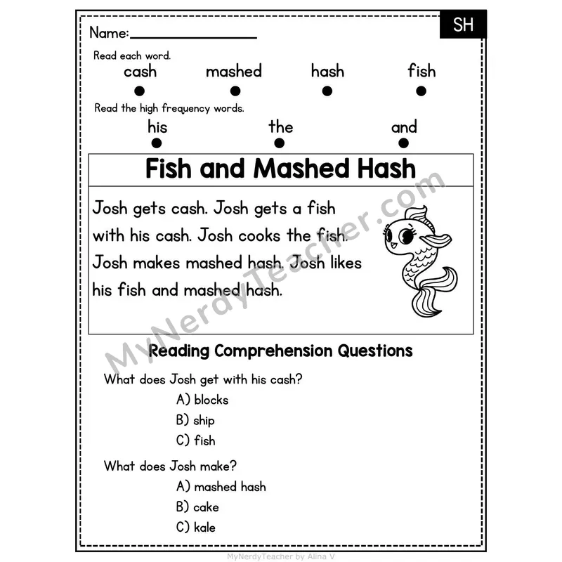 SH Digraph Decodable Passage - Fish and Mashed Hash
