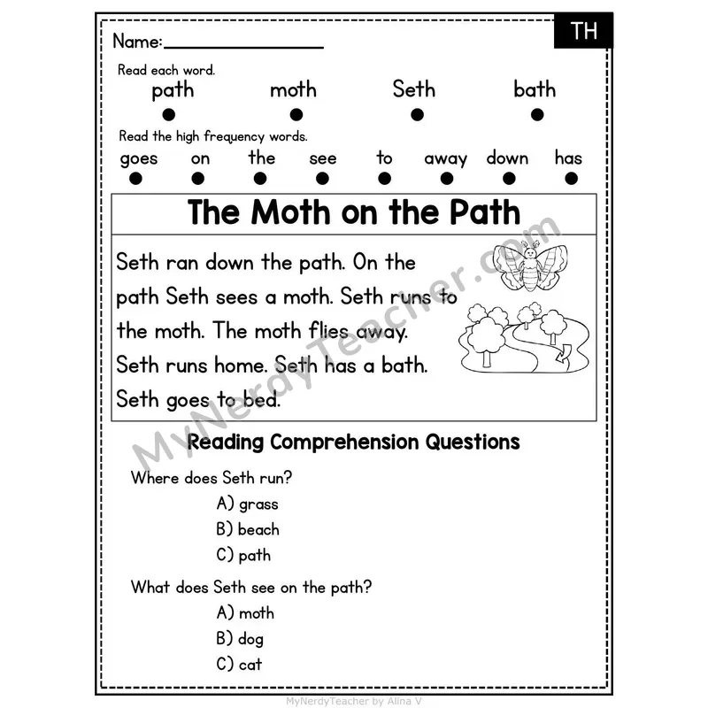 TH Digraph Decodable Passage - The Moth on the Path