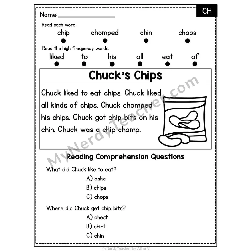 CH Digraph Decodable Passage - Chuck's Chips