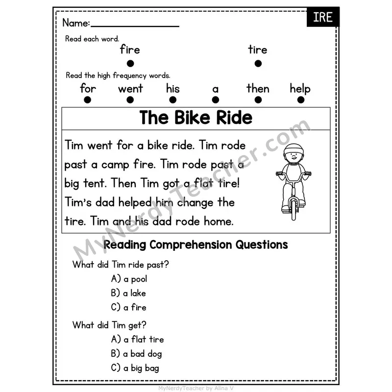 IRE Word Family Decodable Passage - The Bike Ride