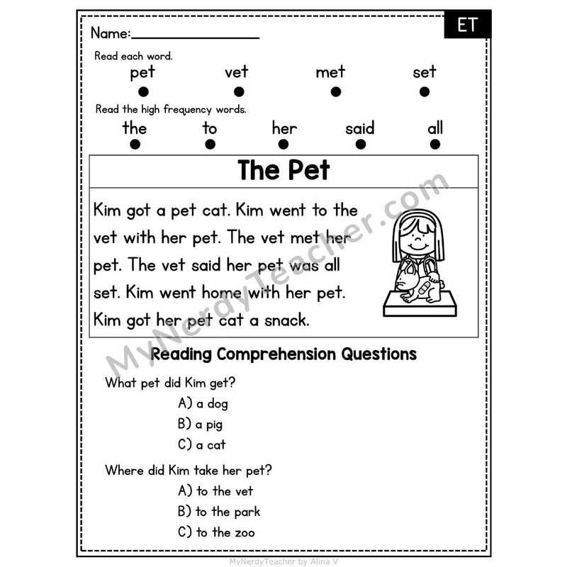 ET Word Family Decodable Passage - The Pet