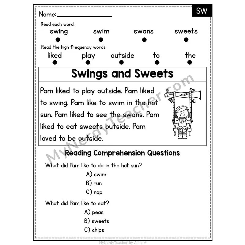 SW Blend Decodable Passage - Swings and Sweets