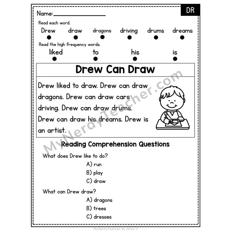 DR Blend Decodable Passage - Drew Can Draw