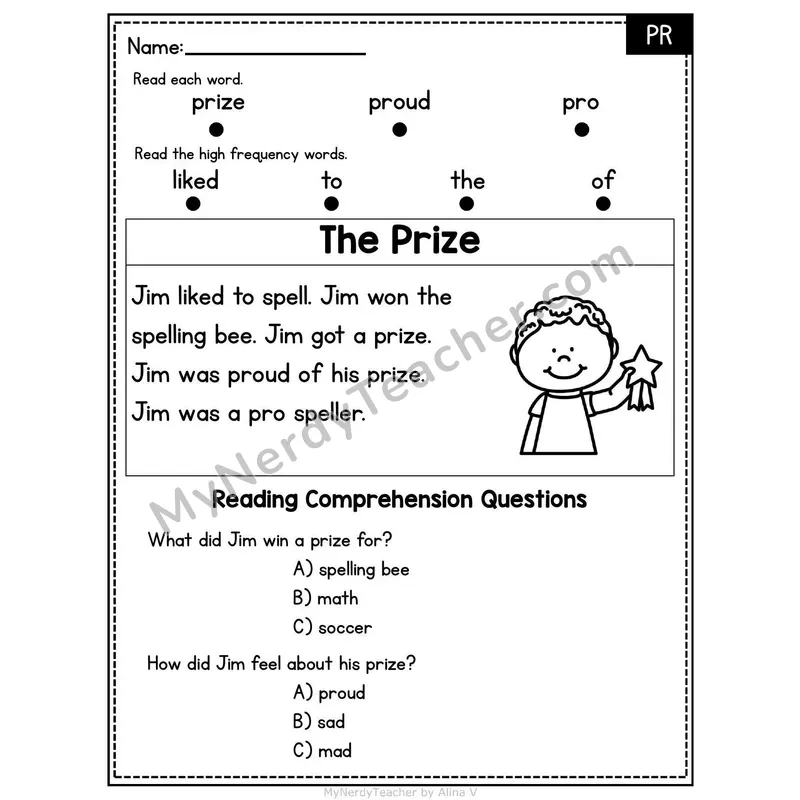 PR Blend Decodable Passage - The Prize