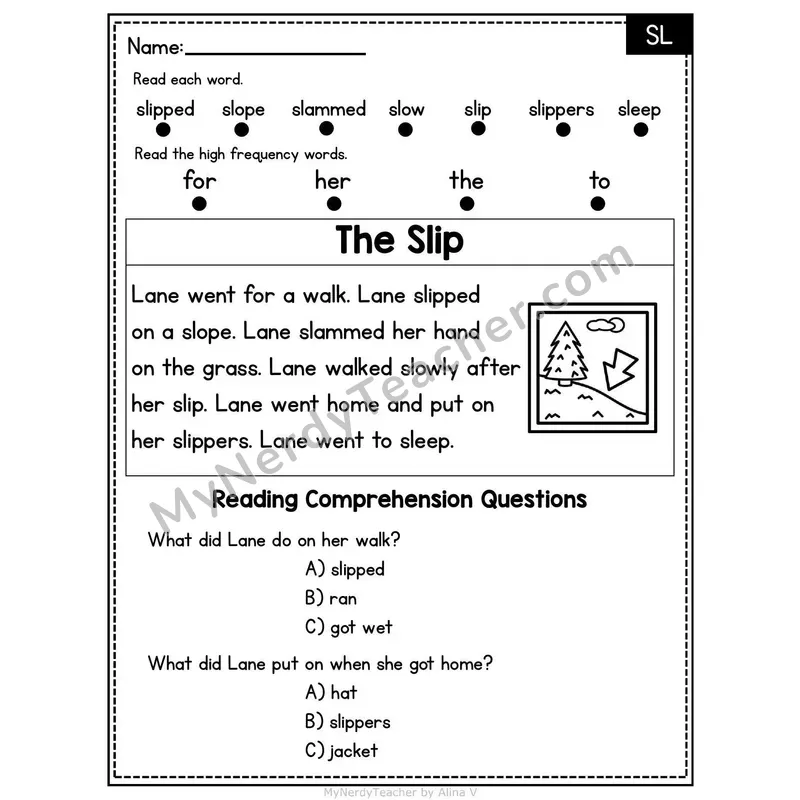 SL Blend Decodable Passage - The Slip
