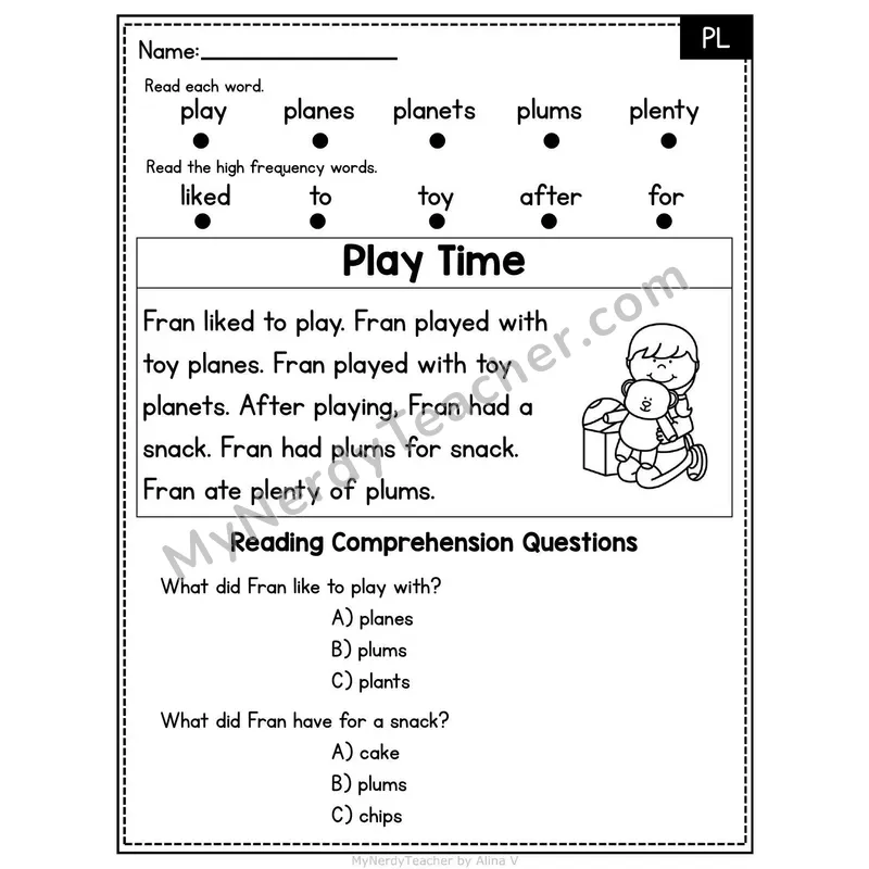 PL Blend Decodable Passage - Play Time