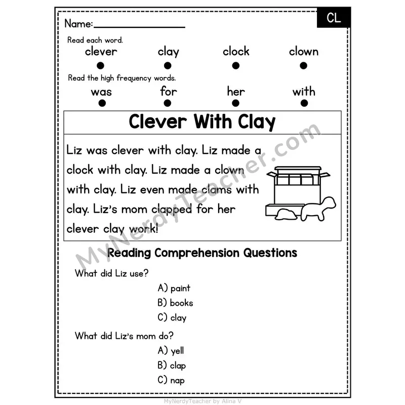 CL Blend Decodable Passage - Clever With Clay