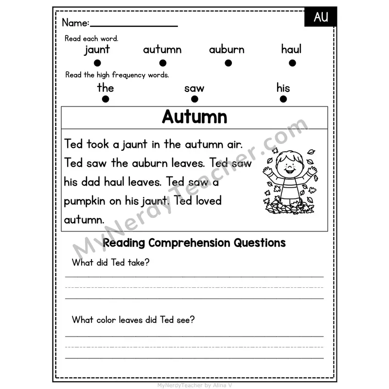 AU Diphthong Decodable Passage - Autumn