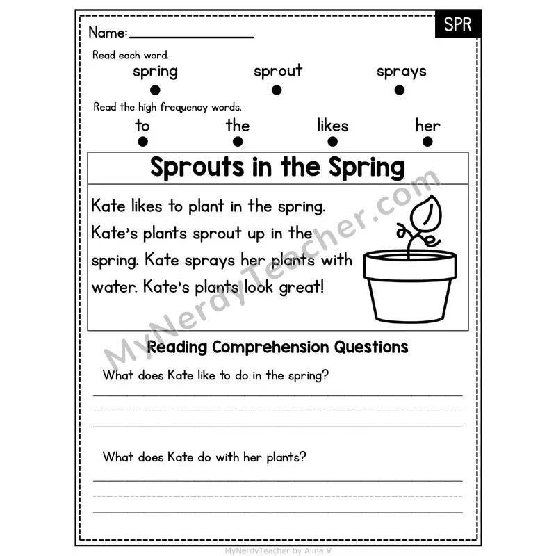 SPR Trigraph Decodable Passage - Sprouts in the Spring