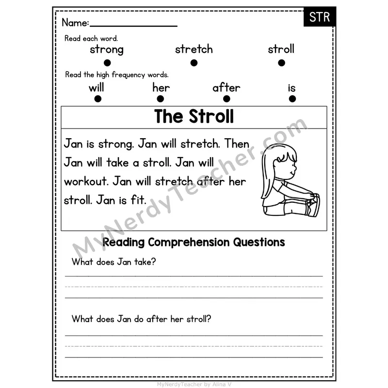 STR Trigraph Decodable Passage - The Stroll